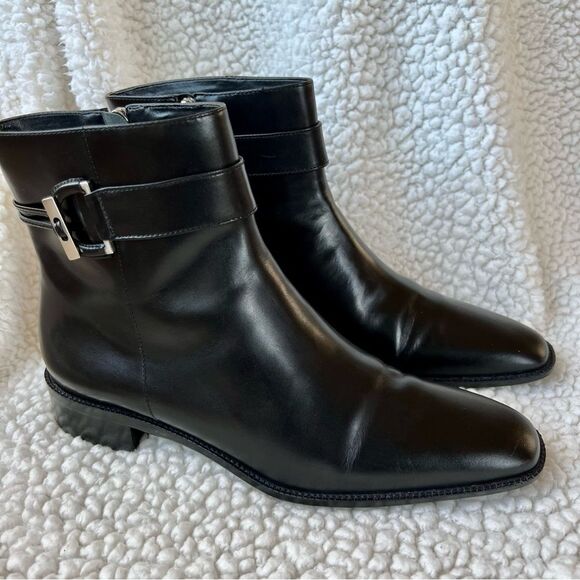 Talbots Shoes - Talbots Almond Toe Smooth Leather Booties Black Buckle Booties Size 8
